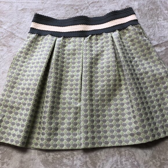 NWOT Anthropologie Maeve Jacquard Gray Green Pleated Flare Seren Skirt Size Lge - Picture 3 of 11